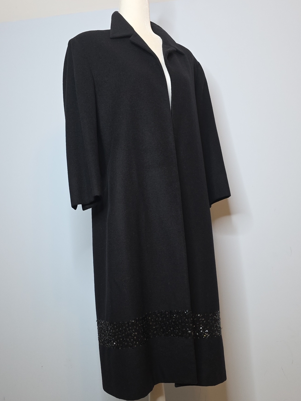 Anne Klein Black Trench Coat with Beaded Hem